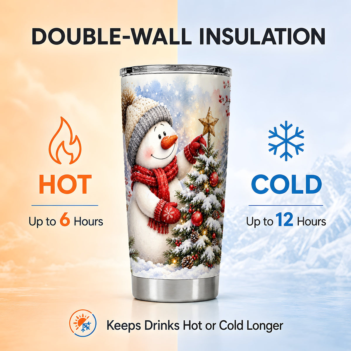 #pl[20oz|Steel] Snowman Christmas Tumbler 20oz, Winter Tumbler, Stainless Steel Travel Cup