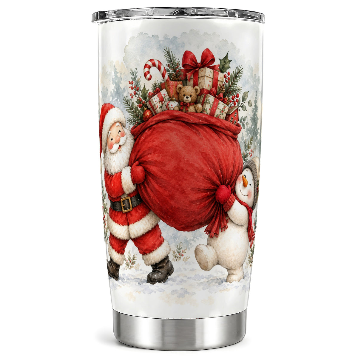 Santa Snowman Tumbler 20oz, Holiday Tumbler, Stainless Steel Travel Cup