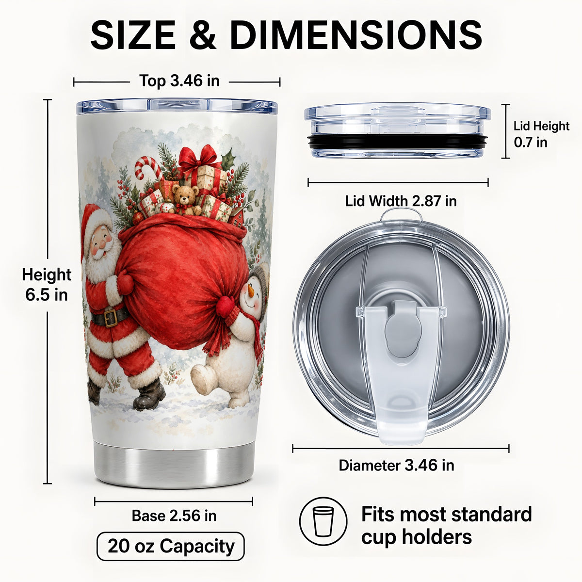 #pl[20oz|Steel] Santa Snowman Tumbler 20oz, Holiday Tumbler, Stainless Steel Travel Cup