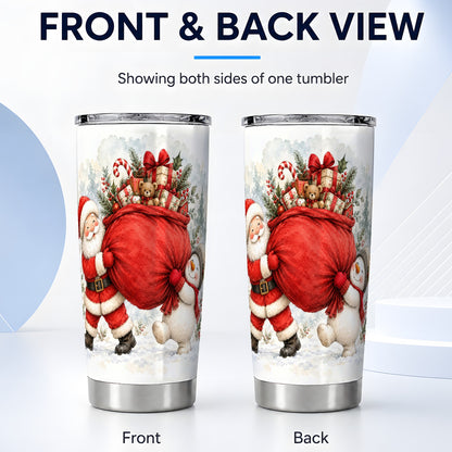 #pl[20oz|Steel] Santa Snowman Tumbler 20oz, Holiday Tumbler, Stainless Steel Travel Cup
