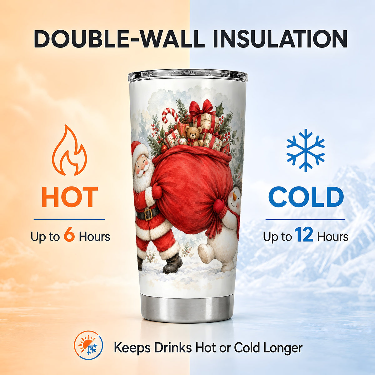 #pl[20oz|Steel] Santa Snowman Tumbler 20oz, Holiday Tumbler, Stainless Steel Travel Cup