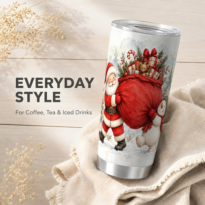 #pl[20oz|Steel] Santa Snowman Tumbler 20oz, Holiday Tumbler, Stainless Steel Travel Cup