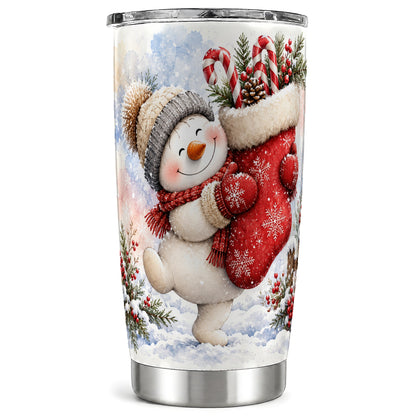 Snowman Stocking Tumbler 20oz, Holiday Tumbler, Stainless Steel Travel Cup