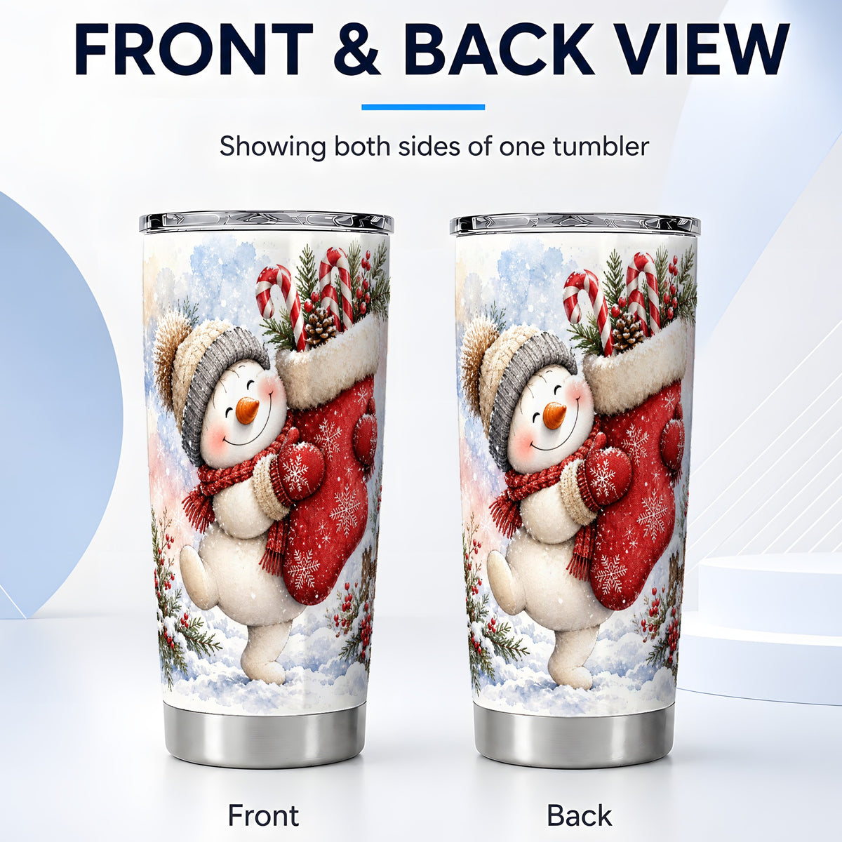 #pl[20oz|Steel] Snowman Stocking Tumbler 20oz, Holiday Tumbler, Stainless Steel Travel Cup