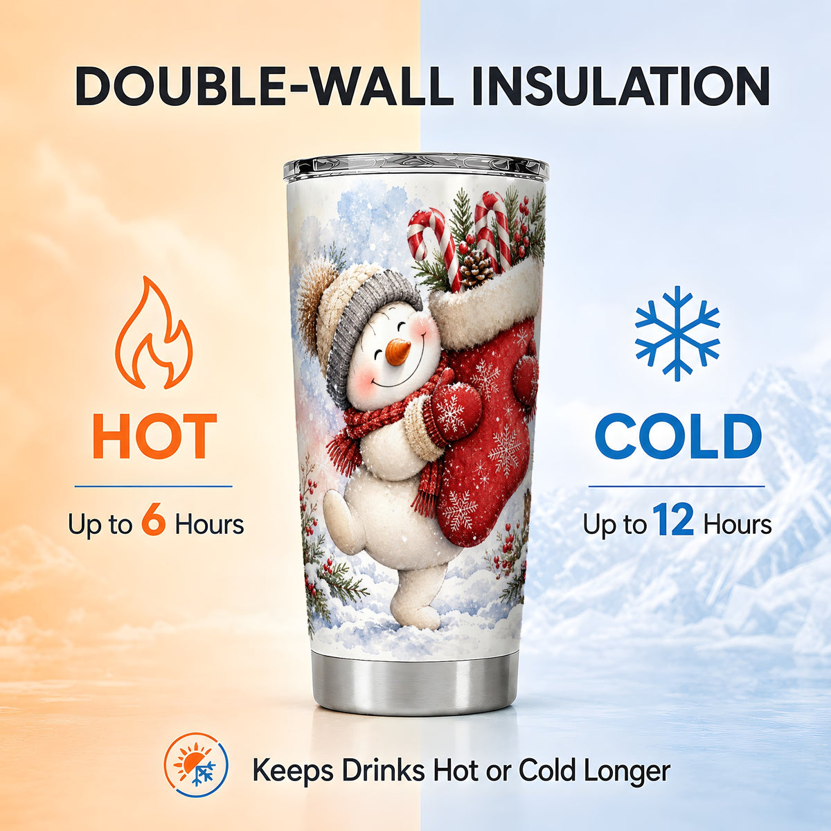 #pl[20oz|Steel] Snowman Stocking Tumbler 20oz, Holiday Tumbler, Stainless Steel Travel Cup