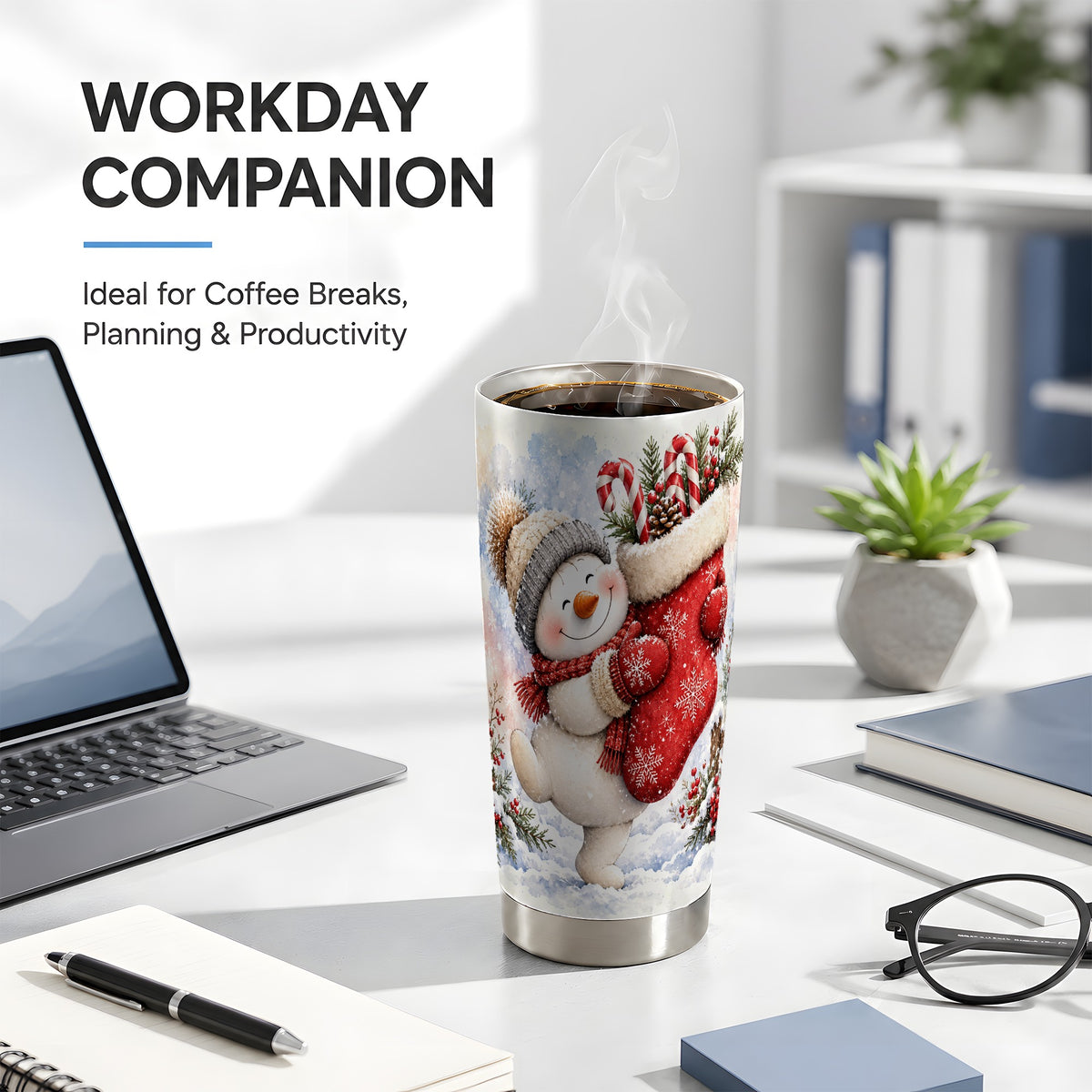 #pl[20oz|Steel] Snowman Stocking Tumbler 20oz, Holiday Tumbler, Stainless Steel Travel Cup