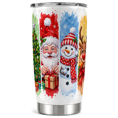 Christmas Friends 20oz Tumbler, Santa Snowman Stainless Steel Travel Cup
