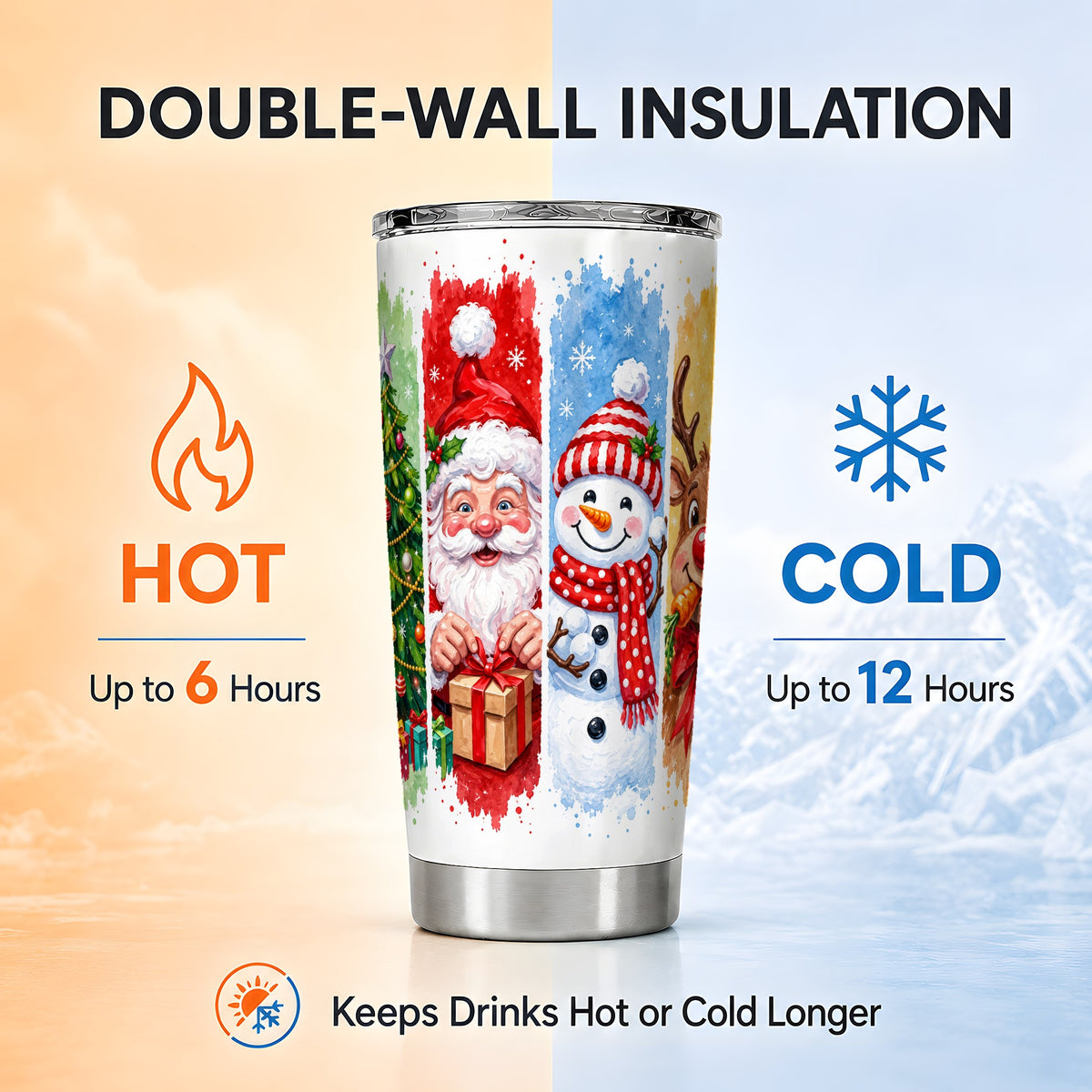 #pl[20oz|Steel] Christmas Friends 20oz Tumbler, Santa Snowman Stainless Steel Travel Cup
