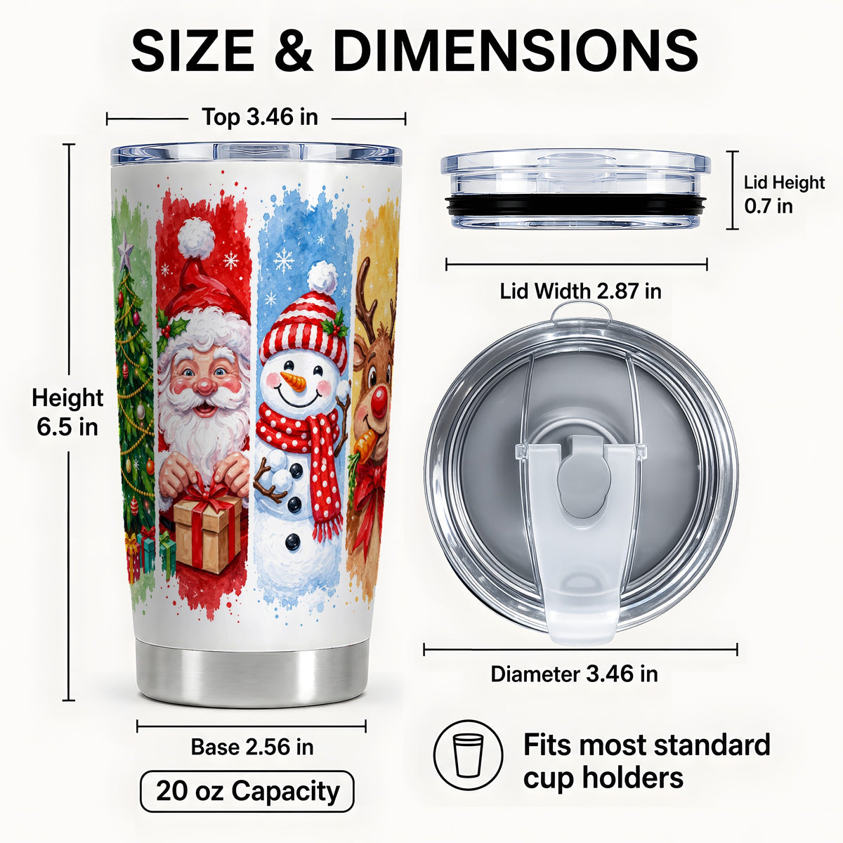 #pl[20oz|Steel] Christmas Friends 20oz Tumbler, Santa Snowman Stainless Steel Travel Cup