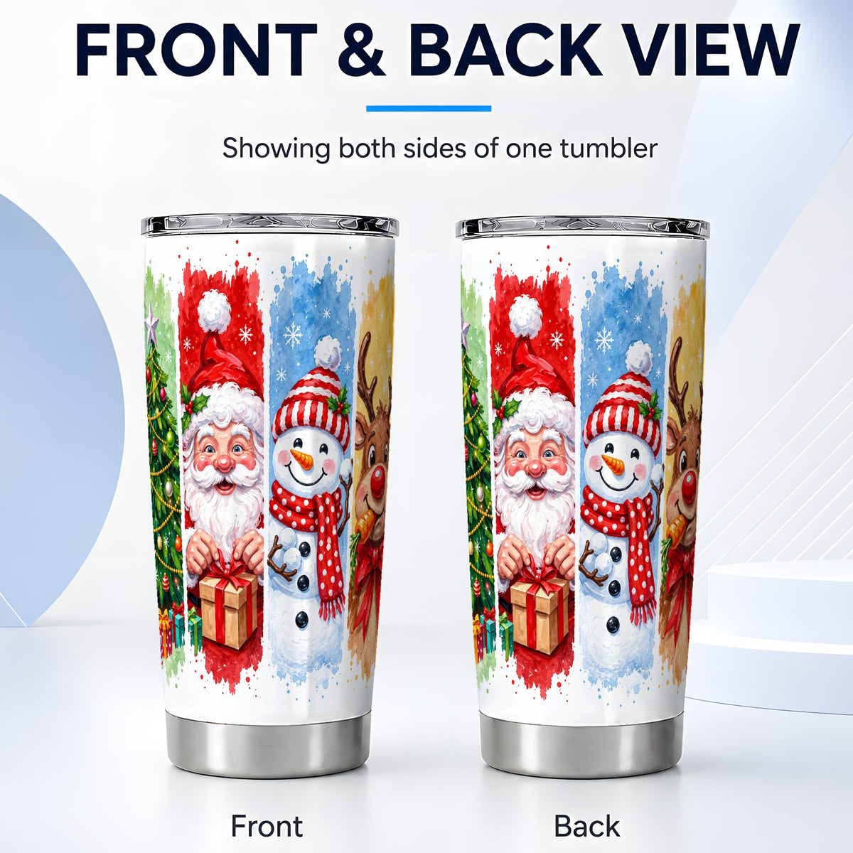 #pl[20oz|Steel] Christmas Friends 20oz Tumbler, Santa Snowman Stainless Steel Travel Cup