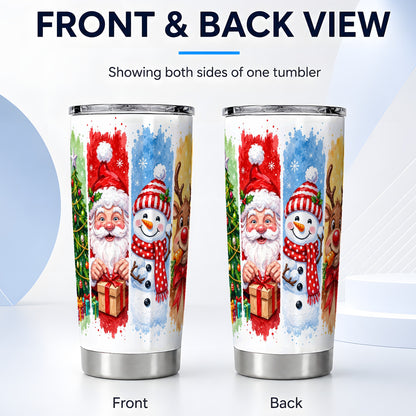 #pl[20oz|Steel] Christmas Friends 20oz Tumbler, Santa Snowman Stainless Steel Travel Cup