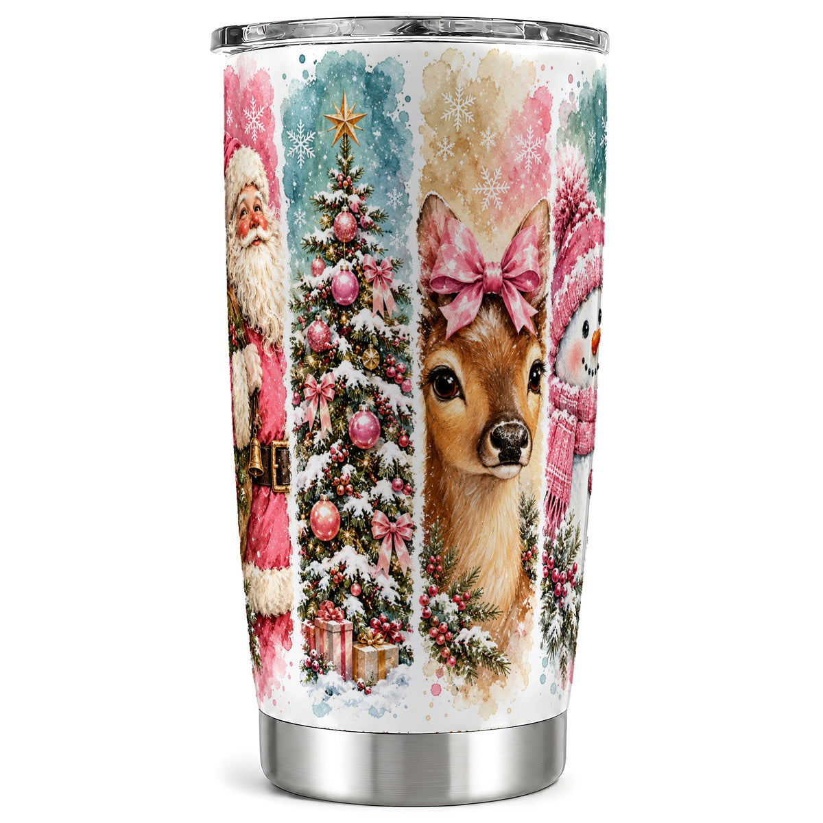 Pink Christmas 20oz Tumbler, Santa Deer Stainless Steel Travel Cup