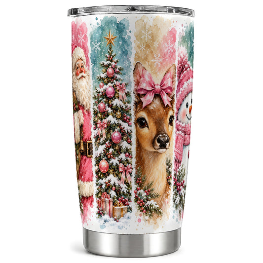 Pink Christmas 20oz Tumbler, Santa Deer Stainless Steel Travel Cup