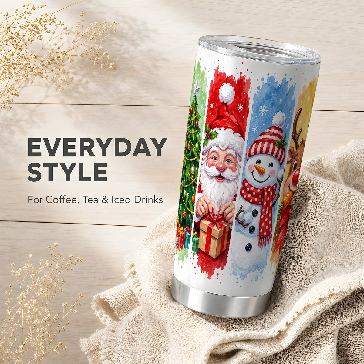#pl[20oz|Steel] Christmas Friends 20oz Tumbler, Santa Snowman Stainless Steel Travel Cup