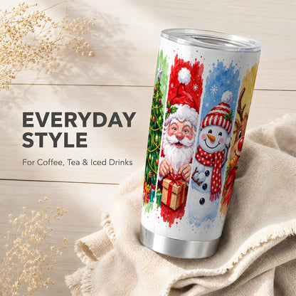 #pl[20oz|Steel] Christmas Friends 20oz Tumbler, Santa Snowman Stainless Steel Travel Cup