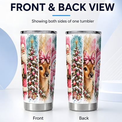 #pl[20oz|Steel] Pink Christmas 20oz Tumbler, Santa Deer Stainless Steel Travel Cup