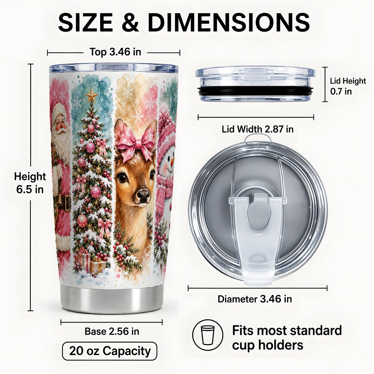#pl[20oz|Steel] Pink Christmas 20oz Tumbler, Santa Deer Stainless Steel Travel Cup