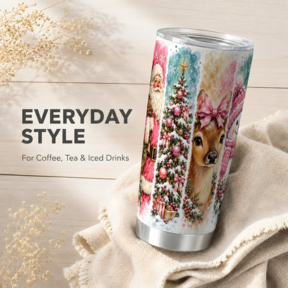 #pl[20oz|Steel] Pink Christmas 20oz Tumbler, Santa Deer Stainless Steel Travel Cup