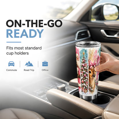 #pl[20oz|Steel] Pink Christmas 20oz Tumbler, Santa Deer Stainless Steel Travel Cup