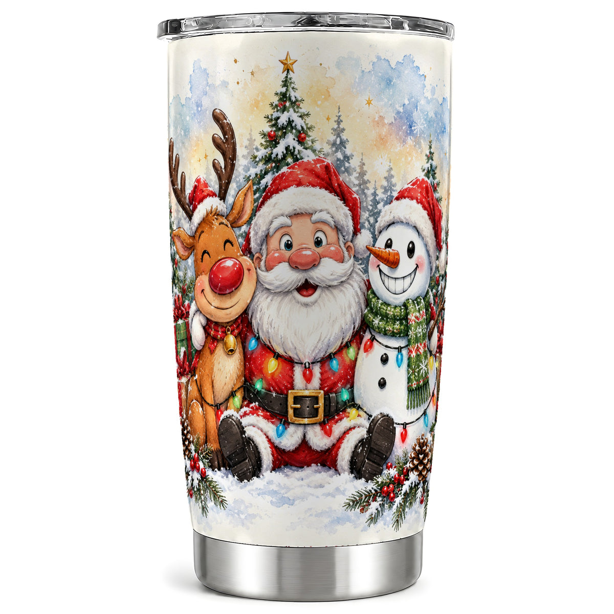 Christmas Trio 20oz Tumbler, Santa Snowman Stainless Steel Travel Cup