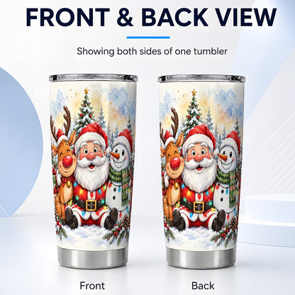 #pl[20oz|Steel] Christmas Trio 20oz Tumbler, Santa Snowman Stainless Steel Travel Cup