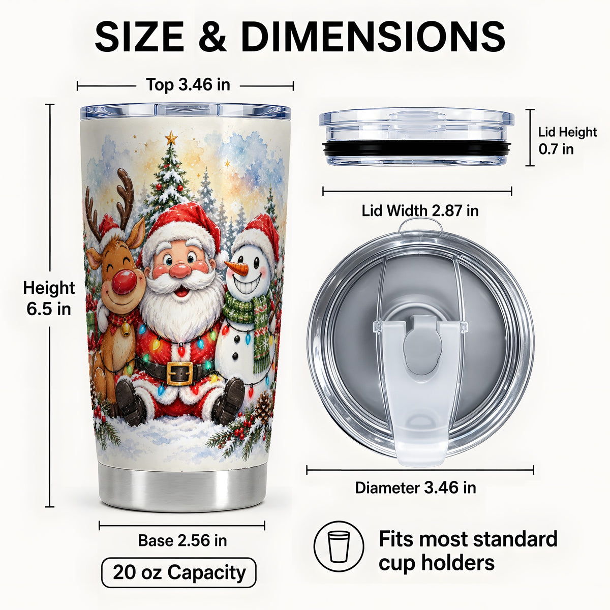 #pl[20oz|Steel] Christmas Trio 20oz Tumbler, Santa Snowman Stainless Steel Travel Cup
