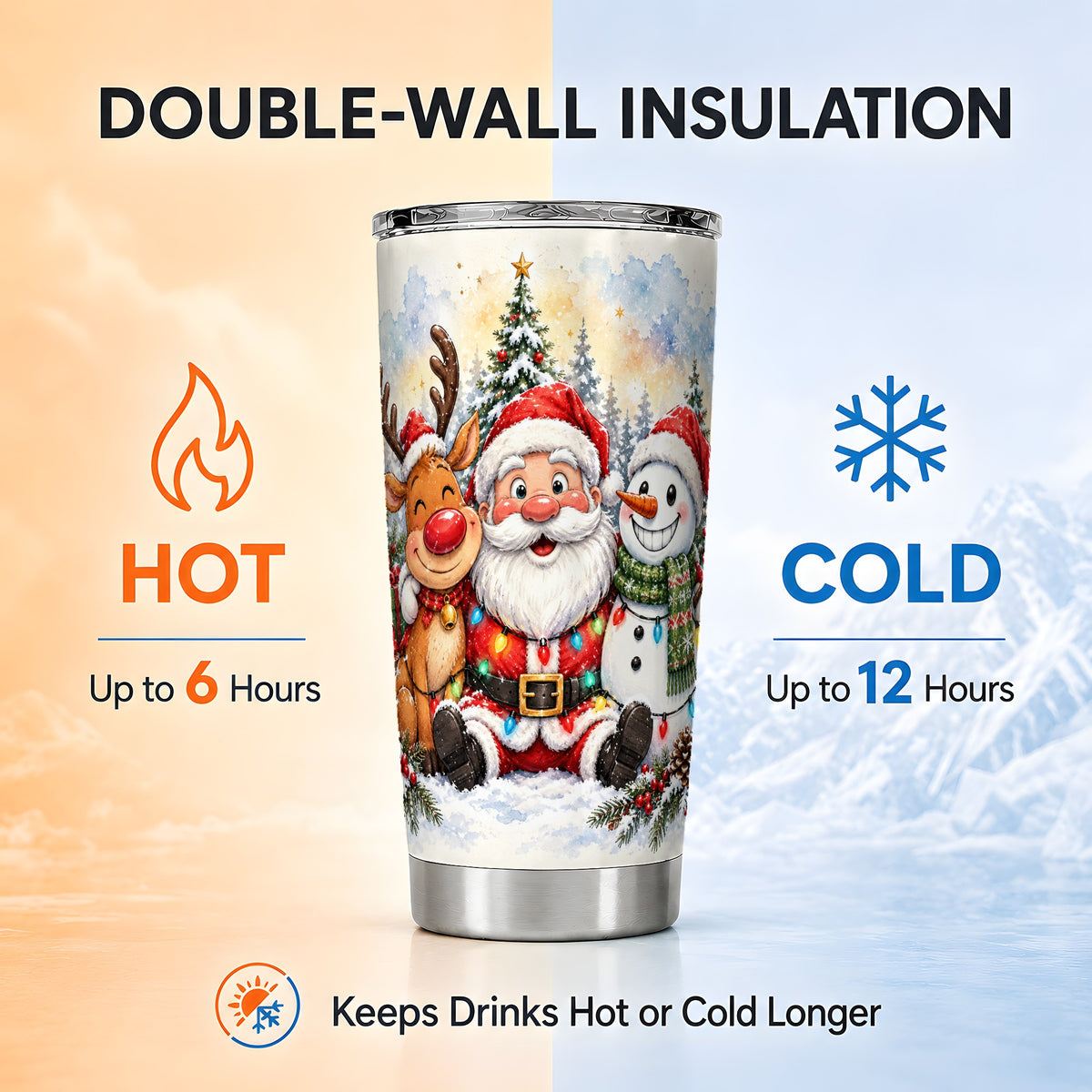 #pl[20oz|Steel] Christmas Trio 20oz Tumbler, Santa Snowman Stainless Steel Travel Cup