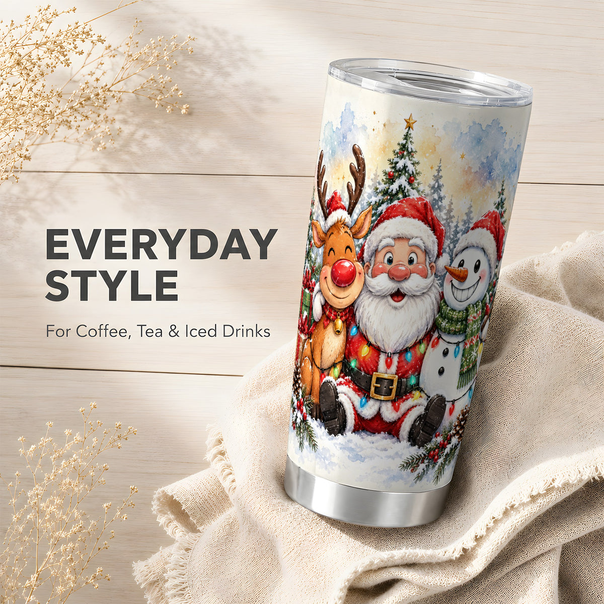 #pl[20oz|Steel] Christmas Trio 20oz Tumbler, Santa Snowman Stainless Steel Travel Cup