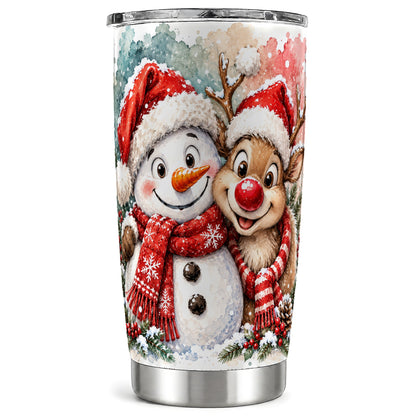 Snowman Reindeer 20oz Tumbler, Christmas Friends Stainless Steel Travel Cup
