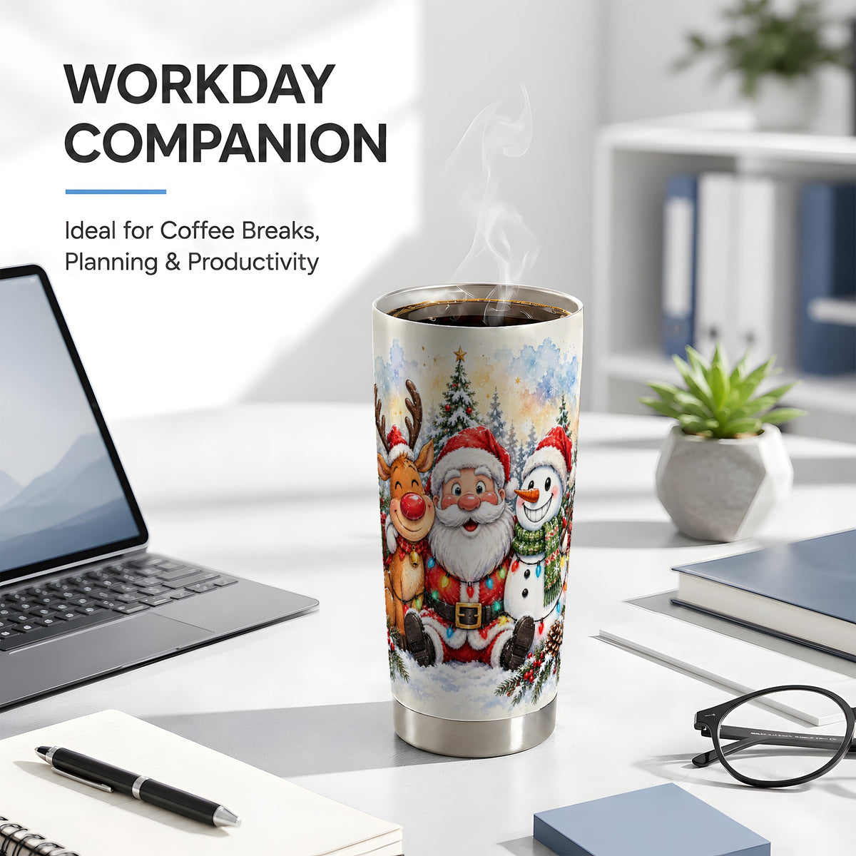 #pl[20oz|Steel] Christmas Trio 20oz Tumbler, Santa Snowman Stainless Steel Travel Cup