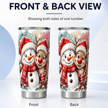 #pl[20oz|Steel] Snowman Reindeer 20oz Tumbler, Christmas Friends Stainless Steel Travel Cup
