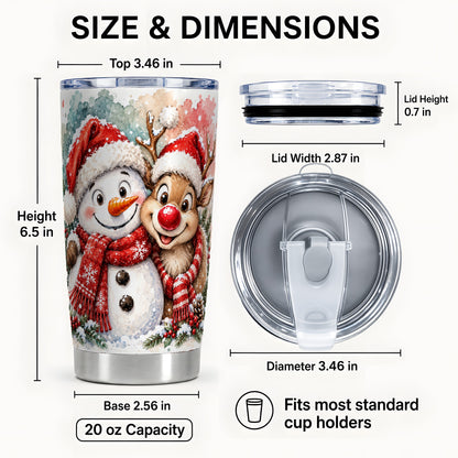 #pl[20oz|Steel] Snowman Reindeer 20oz Tumbler, Christmas Friends Stainless Steel Travel Cup