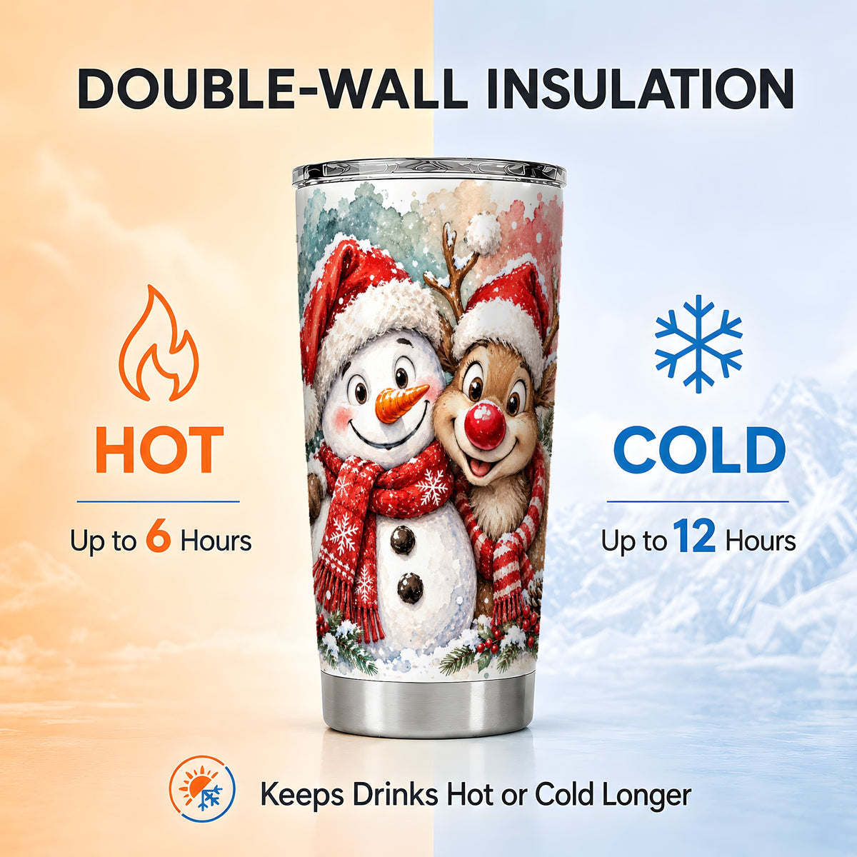 #pl[20oz|Steel] Snowman Reindeer 20oz Tumbler, Christmas Friends Stainless Steel Travel Cup