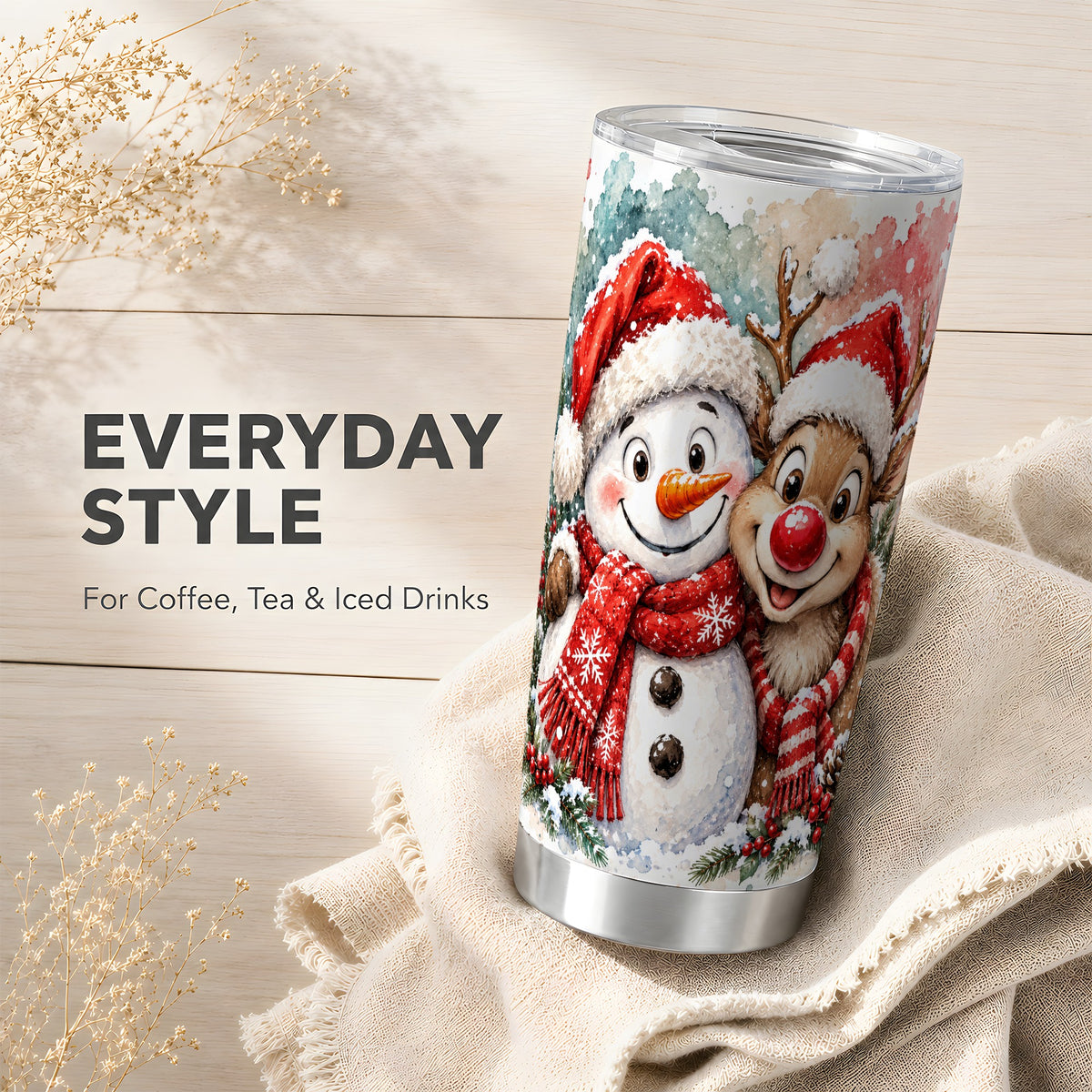 #pl[20oz|Steel] Snowman Reindeer 20oz Tumbler, Christmas Friends Stainless Steel Travel Cup