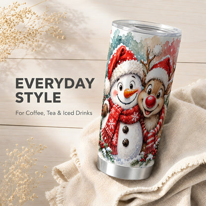 #pl[20oz|Steel] Snowman Reindeer 20oz Tumbler, Christmas Friends Stainless Steel Travel Cup