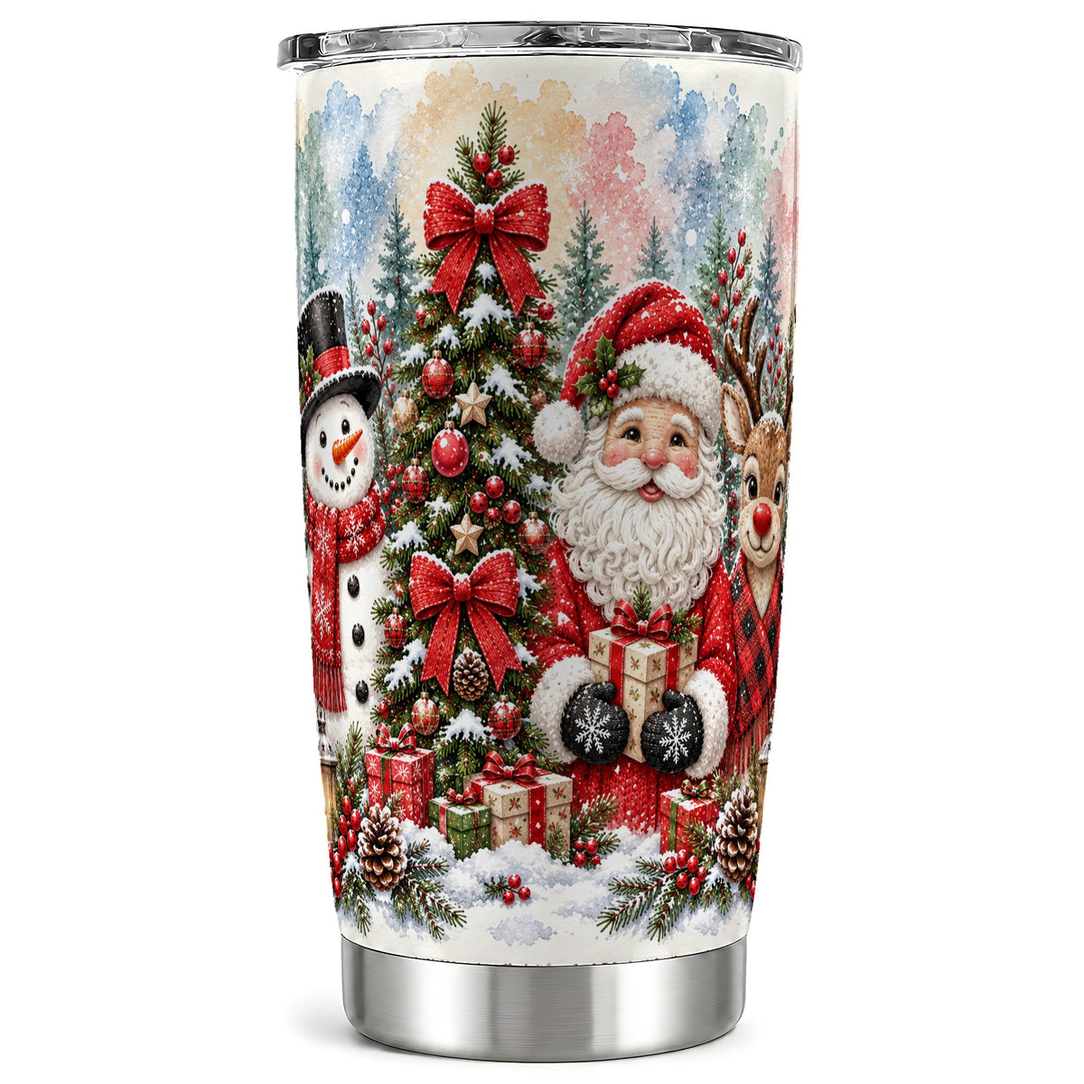 Classic Christmas 20oz Tumbler, Santa Snowman Stainless Steel Travel Cup