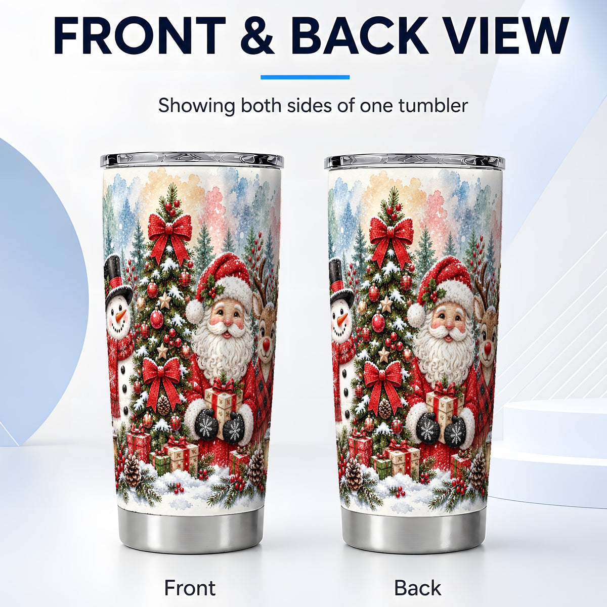 #pl[20oz|Steel] Classic Christmas 20oz Tumbler, Santa Snowman Stainless Steel Travel Cup
