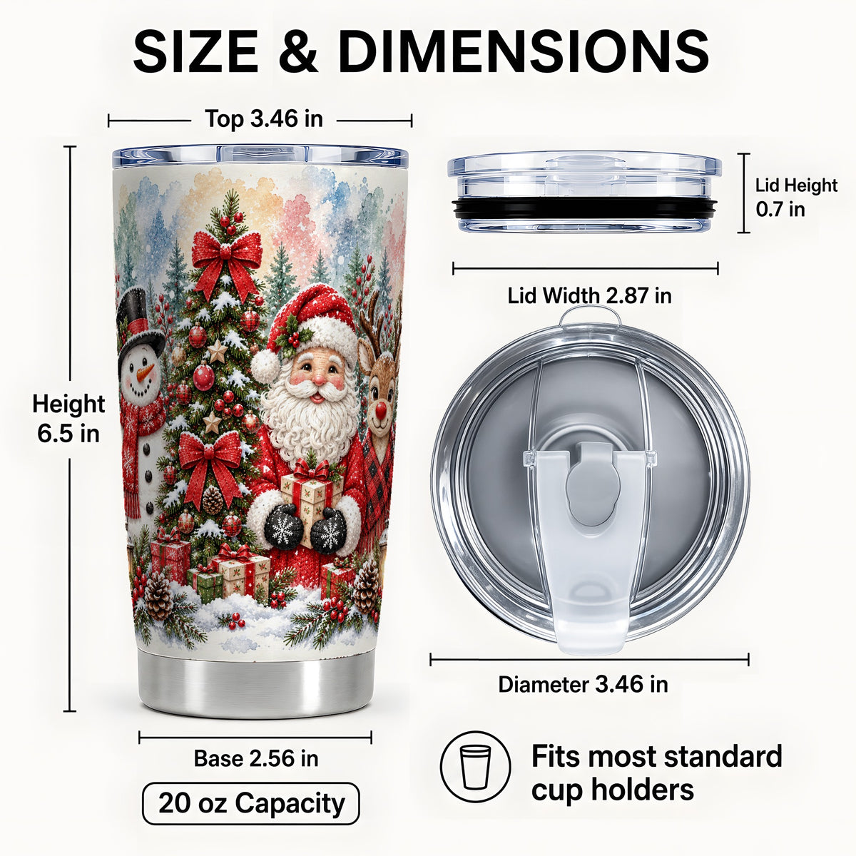 #pl[20oz|Steel] Classic Christmas 20oz Tumbler, Santa Snowman Stainless Steel Travel Cup
