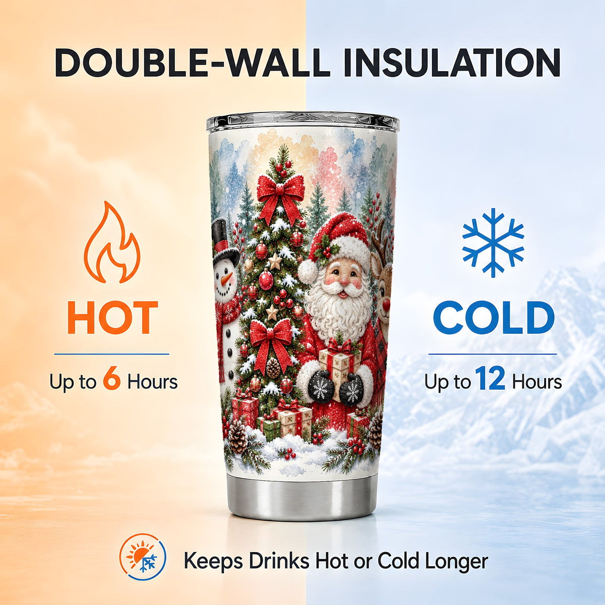 #pl[20oz|Steel] Classic Christmas 20oz Tumbler, Santa Snowman Stainless Steel Travel Cup