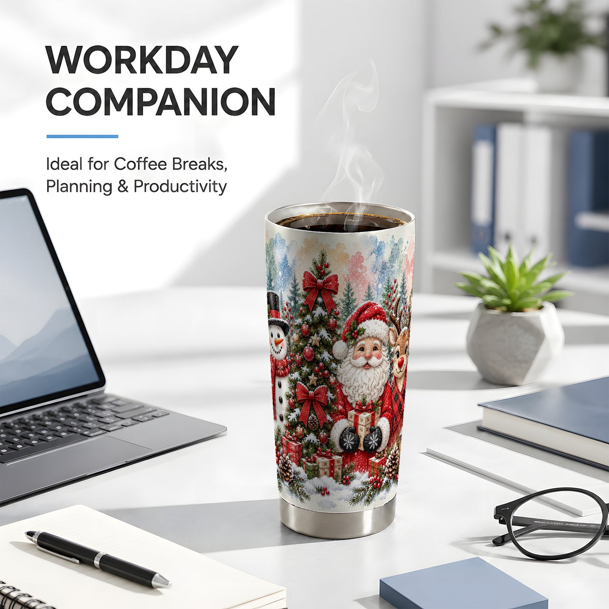 #pl[20oz|Steel] Classic Christmas 20oz Tumbler, Santa Snowman Stainless Steel Travel Cup