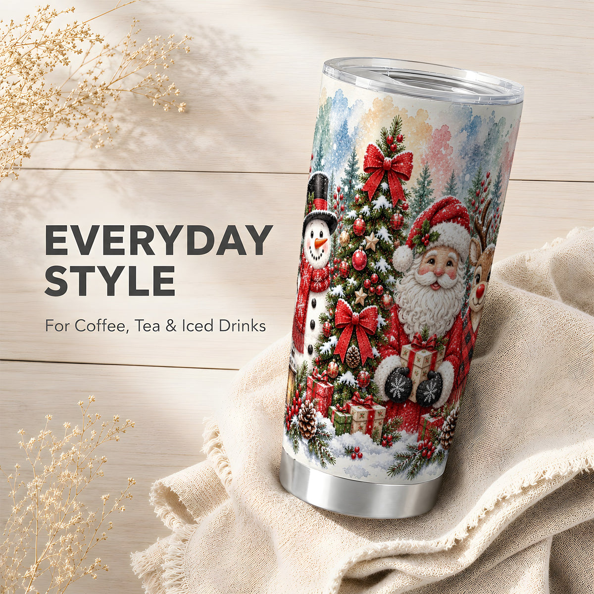 #pl[20oz|Steel] Classic Christmas 20oz Tumbler, Santa Snowman Stainless Steel Travel Cup