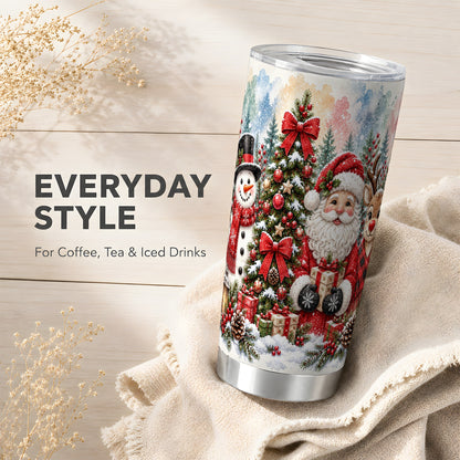 #pl[20oz|Steel] Classic Christmas 20oz Tumbler, Santa Snowman Stainless Steel Travel Cup