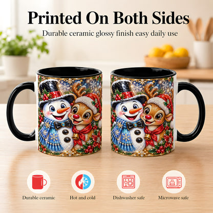 #pl[11oz|Black] Snowman Reindeer Coffee Mug, Christmas Friends Mug, Ceramic Cup