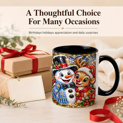 #pl[11oz|Black] Snowman Reindeer Coffee Mug, Christmas Friends Mug, Ceramic Cup