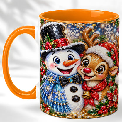 #pl[11oz|Orange] Snowman Reindeer Coffee Mug, Christmas Friends Mug, Ceramic Cup