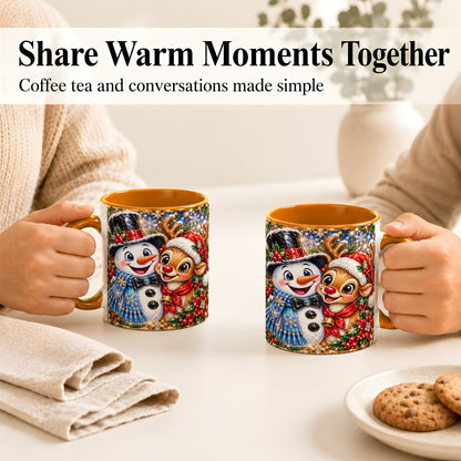 #pl[11oz|Orange] Snowman Reindeer Coffee Mug, Christmas Friends Mug, Ceramic Cup