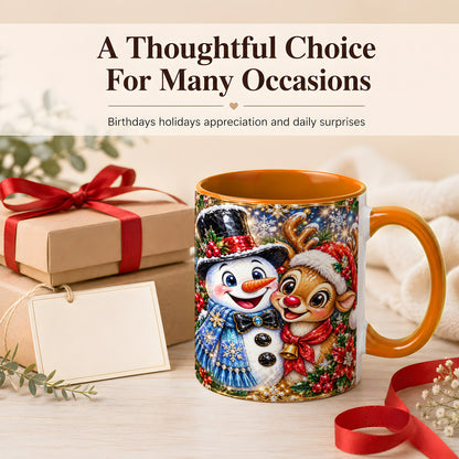 #pl[11oz|Orange] Snowman Reindeer Coffee Mug, Christmas Friends Mug, Ceramic Cup