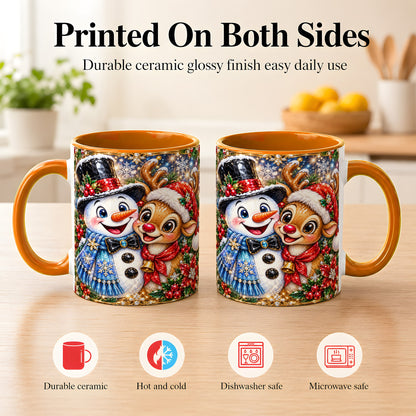 #pl[11oz|Orange] Snowman Reindeer Coffee Mug, Christmas Friends Mug, Ceramic Cup
