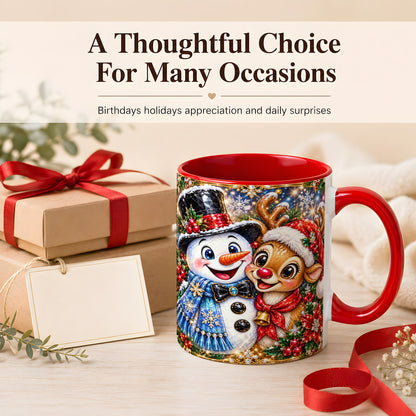#pl[11oz|Red] Snowman Reindeer Coffee Mug, Christmas Friends Mug, Ceramic Cup