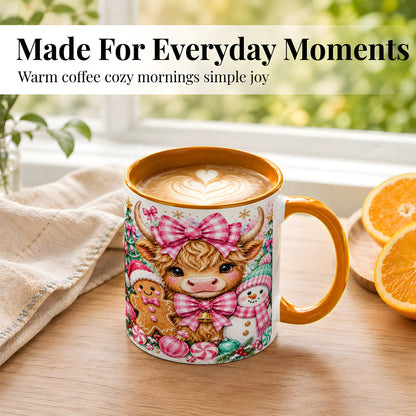 #pl[11oz|Orange] Highland Cow Coffee Mug, Pink Christmas Mug, Ceramic Cup